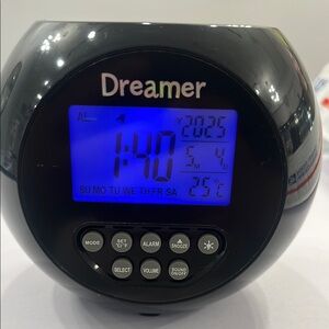 Dreamers Black Dome-Shaped Digital Clock with Blue LCD